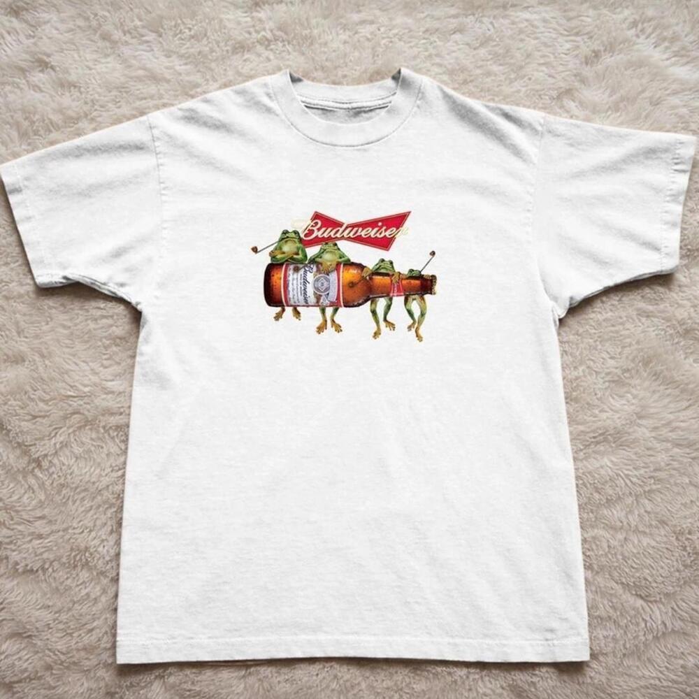 Gildan White T-Shirt, Budweiser Frog Graphic Tee